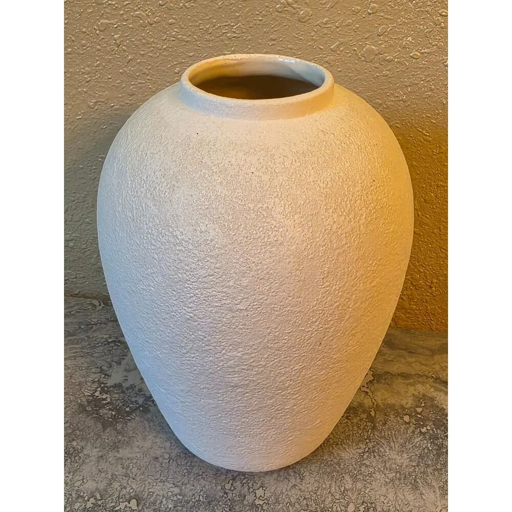 Signed Handcrafted White Textured‎ Vase Red Poppy Floral 10